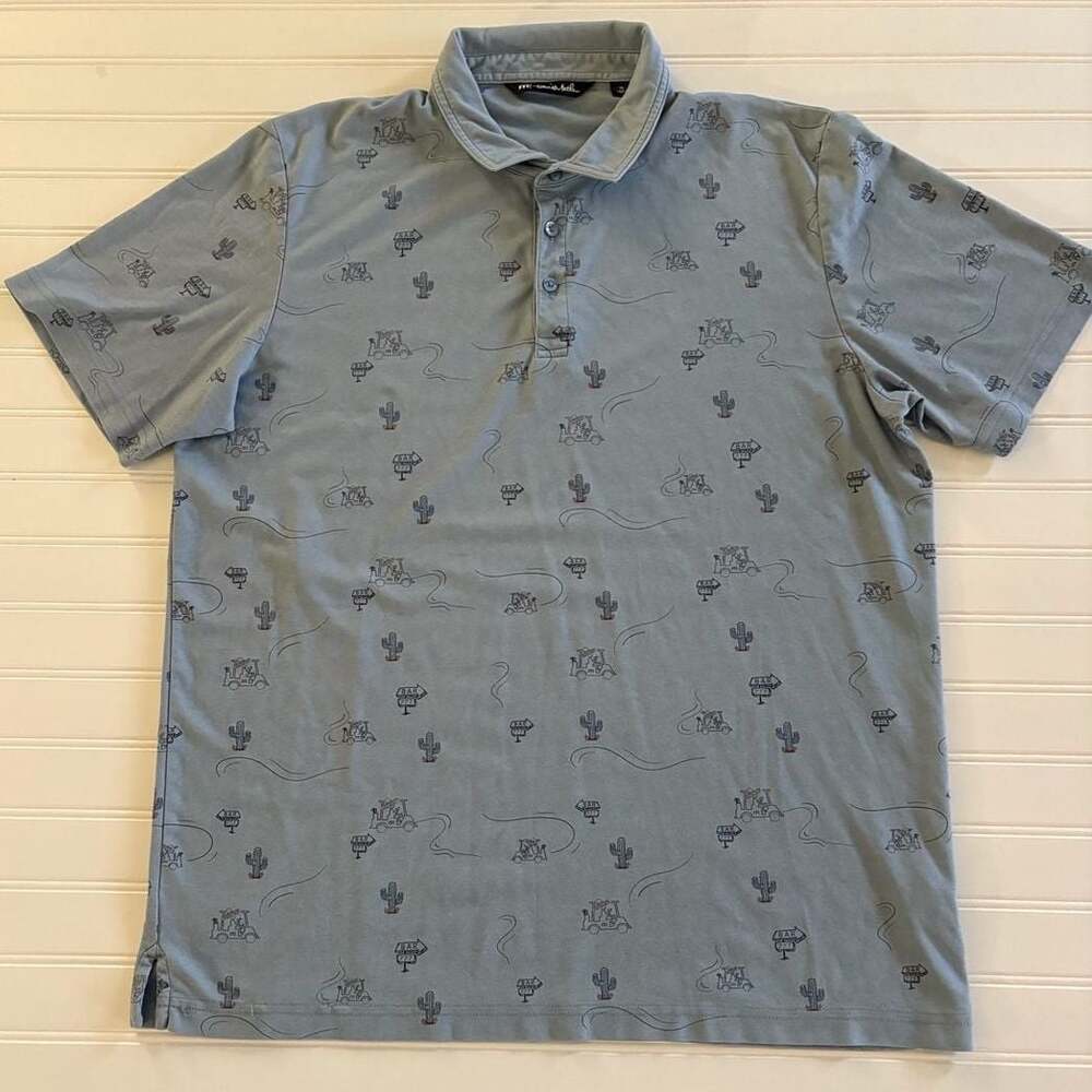 TravisMathew Men's XL Golf Cart and Cactus Print Polo Shirt